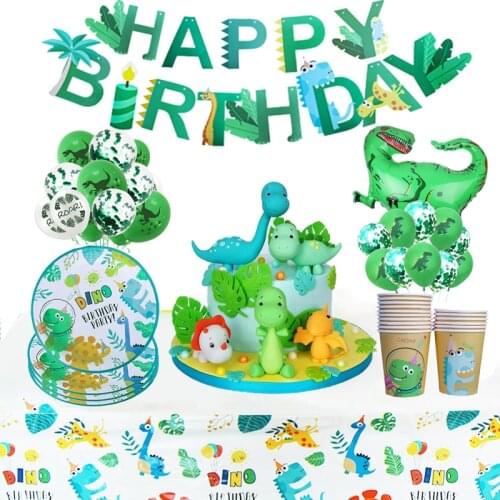 Dinosaur Party Supplies Disposable Tableware Balloon Dino Jungle Party Decoration 1st Birthday Party Decor Kids Baby Shower Boy