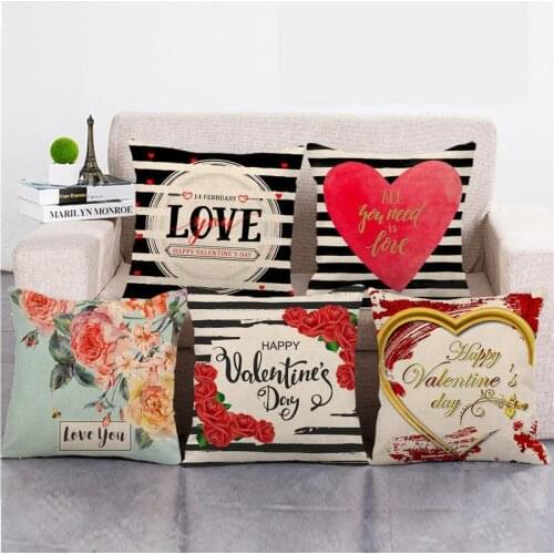 GZTZMY 2021 Valentines Day Gift Pillow Case Cushion Covers 45*45cm Artificial Linen Pillow Cover Sofa Car Decor Pillowcases