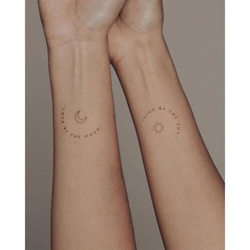 Ins Hot Design Sun and Moon Black Tattoo Stickers for Men Women Wrist Arm Body Art Waterproof Fake Tattos Decals Tatoo Temporary