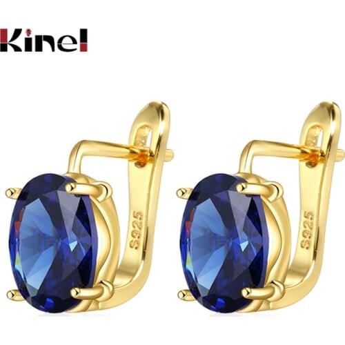 Kinel New Oval Dark Blue Natural Zircon Women Fashion Wedding Jewelry Accessories Gold Color Bohemia Cute Earrings