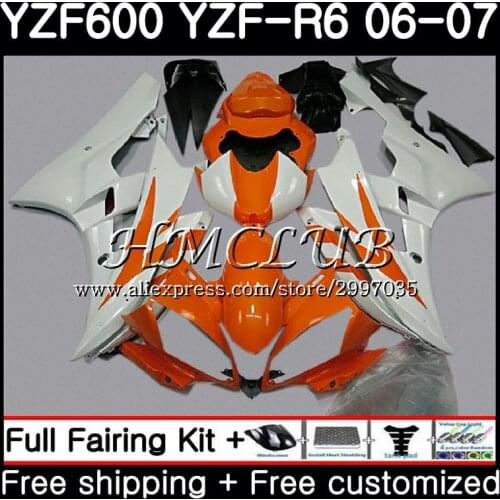 Body For YAMAHA YZF R 6 YZF 600 YZF-600 YZF R6 2006 2007 Frame 16HC.12 YZF-R6 06 07 YZF600 YZFR6 06 07 Orange white Fairing Kit