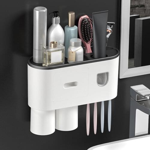 Magnetic Adsorption Inverted Toothbrush Holder Automatic Toothpaste Squeezer Dispenser Wall Storage Rack Bathroom Accessories