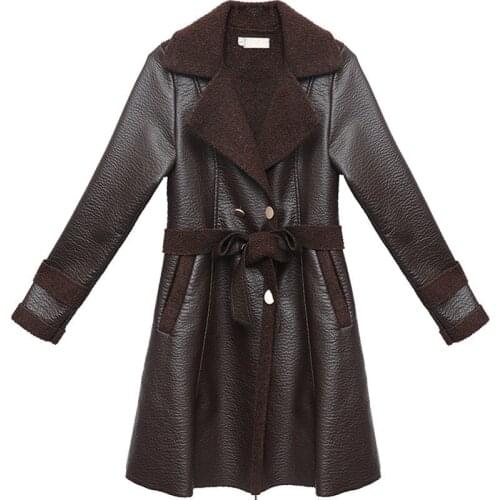 Fur Outerwear Winter Clothing 2020 New Female Korean Style Slim Mid-Length Thin And Elegant Thickened Female Leather Coat L37