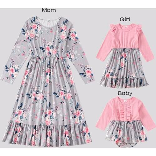 2021 Family Matching Clothes Mother Daughter Dresses Women Girl Casual Long Sleeve Leisure Home Wear Same Sets For Family