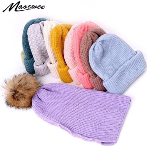 Fashion Real Fur Pompons Beanies Outdoor Windproof Warm Thick Wool Hedging Cap Autumn Winter Hats For Women Knitted Hat Bonnet