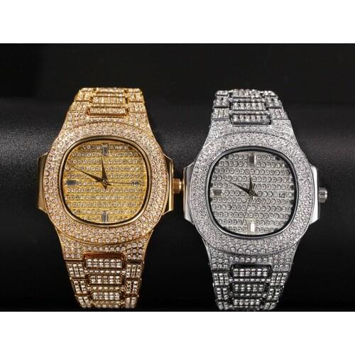 Mens Watches Top Brand Luxury Iced Out Watch Diamond Watch for Men Stainless Steel Business Wristwatch Man Hip Hop Gift