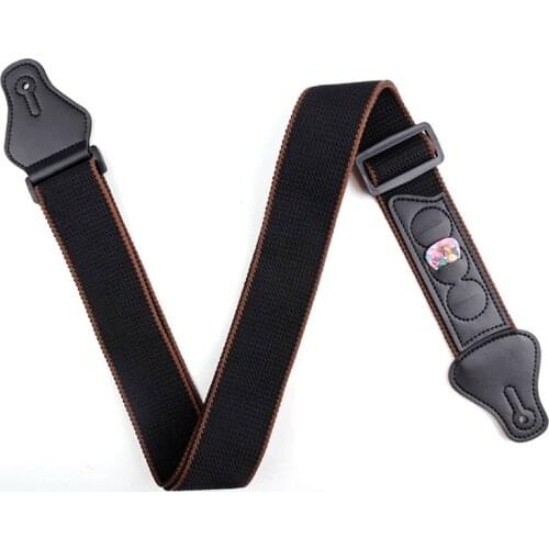 Soft Cotton Guitar Strap With 3 Pick Holders Solid Color Adjustable For Electric/Acoustic Guitar Bass Musical Instrument
