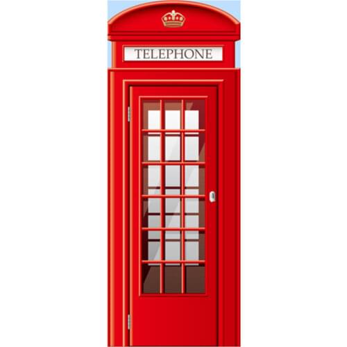 77*200cm England style door stickers red Telephone Booth 3d wall art vinyl mural home decoration removable waterproof wallpaper