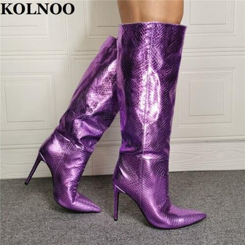 Kolnoo New Real Photos Handmade Ladies High Heel Boots Classic Style Sexy Party Prom Knee-high Boots Evening Fashion Club Shoes