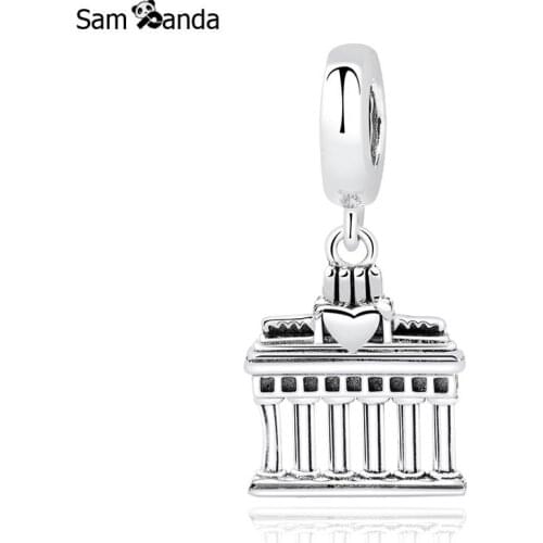 New Real 100% 925 Sterling Silver Bead Charm Greek Parthenon Temple Heart Pendant Charms Fit Bracelets Women DIY Jewelry