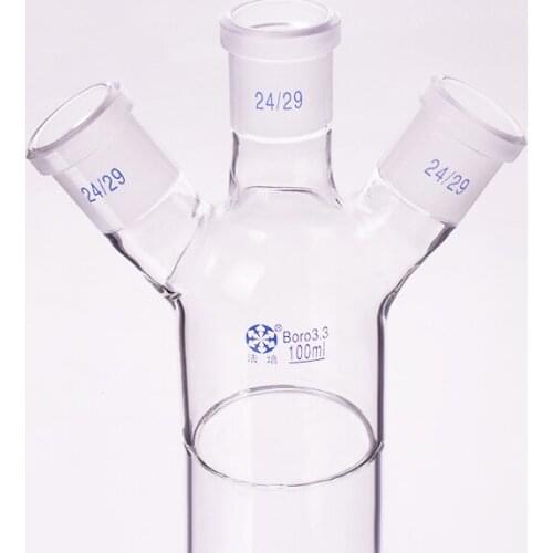 Single-deck cylindrical three-necked flat-bottom flask 100ml,Middle 24/29,Side 24/29,Single-deck cylindrical reactor bottle