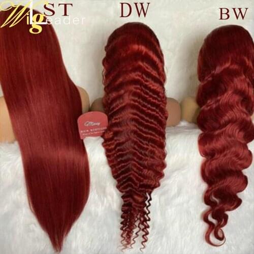 Wigleader Preplucked Remy Human Hair Lace Front Wigs Red Straight 180% 13x6 Lace Frontal Wigs Deep Wave Lace Frontal Wigs