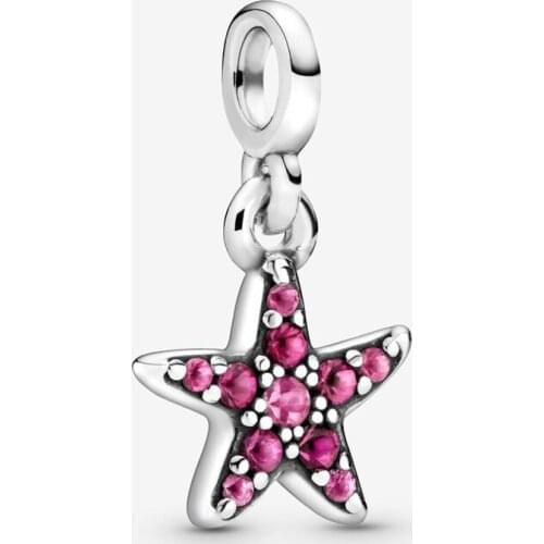 Bewill ME Pendant S925 Sterling Silver My Pink Starfish Full Diamond Pendant New Starfish Charm Jewelry Original Beads Charms