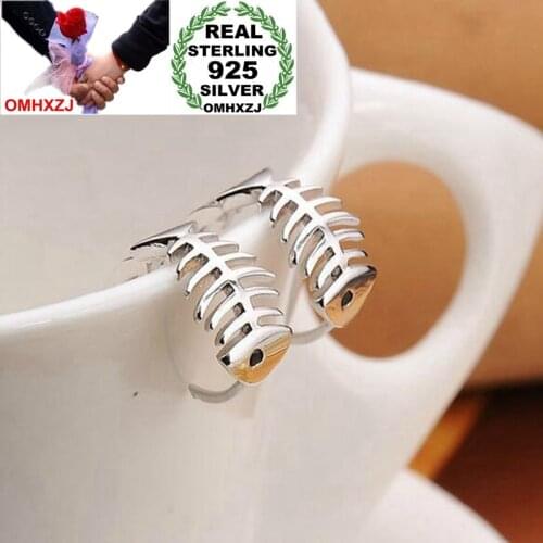 OMHXZJ Wholesale Jewelry fashion kpop star for Woman gifts animal Fish bone 925 Sterling Silver buckle Stud Earrings YS166
