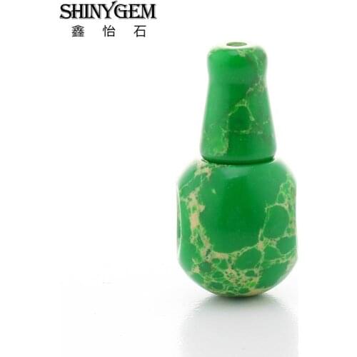 SHINYGEM Drop Shape Green Natural Color Sea Sediment Jaspers Bead 3 Hole Buddha Mala Guru One Set For Tibetan Prayer Making 1PCS