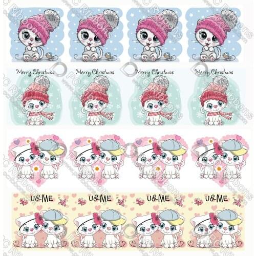 Cute Cat Cartoon Printed Customized Design Lanyard/Satin/Grosgrain Ribbon for DIY Hair Craft Supplies Sewing