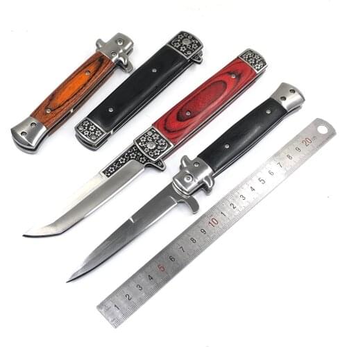 Wood Handle Japanese Folding Pocket Knife Outdoor Survival Tactical Knife Combat Camping Hiking Hunting Knives EDC Defense Tool