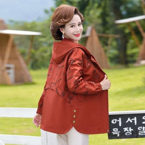 Plus Size 5XL Women Trench Coat New Print Hooded Outerwear Loose Lined Middle-aged Female Windbreaker Basic Coat Casual Tops