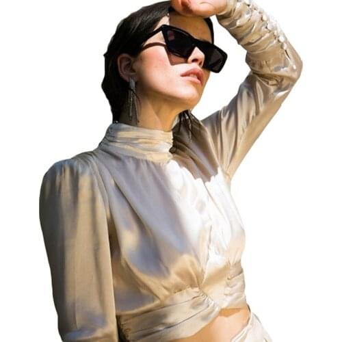 Womens Sexy High Collar Shirt Solid Color Long-sleeved Tops Blouse Tight High Waist Blouse Backless Slim Navel All-match Shirt