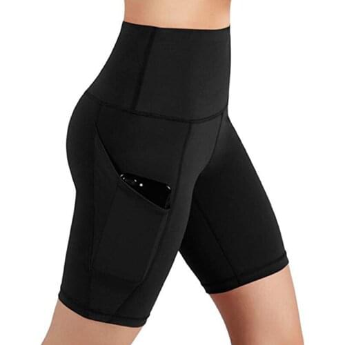 Summer Women Yoga Shorts High Waist Pocket Sport Shorts Tummy Control Workout Running Fitness Athletic Yoga Gym Sportwear /2