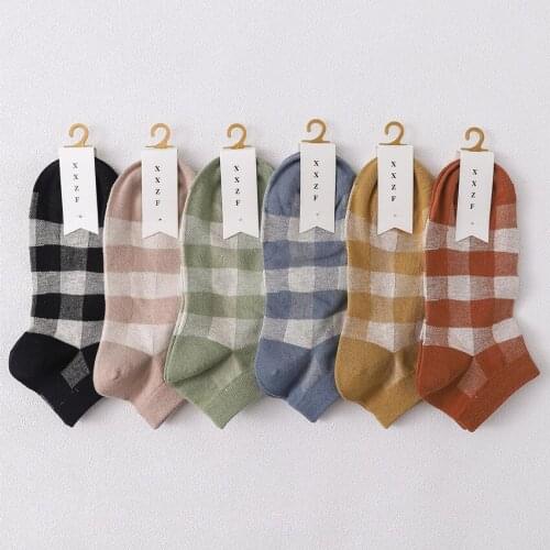 Women Socks Cotton Plaid Socks for Girls Kawaii Cute Sock Female Ladies Harajuku Vintage Streetwear Socks Happy Socks Casual