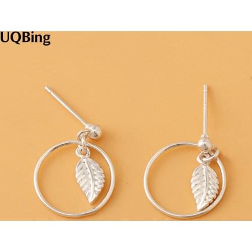 925 Sterling Silver Circle Round Feather Leaves Stud Earrings For Women Gifts Jewelry
