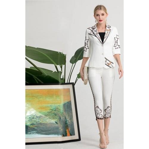 Winter 2021 New Positioning Print Casual Suit Suit Collar Cuff Sleeve Jacket Cropped Leg Pants Two-piece Suit