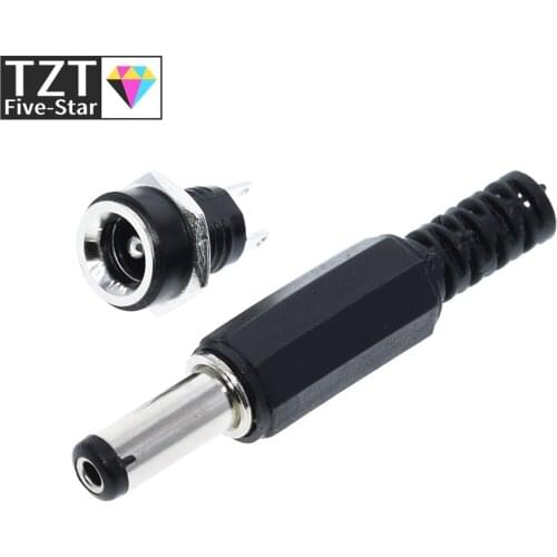 10PCS 5Pair DC Power Connector pin 2.1x5.5mm Female Plug Jack + Male Plug Jack Socket Adapter DC-022B