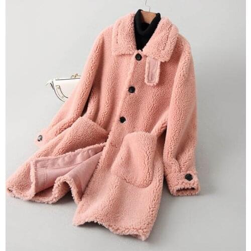 100% Genuine Sheepskin Leather Slim Styles Fashion Women Autumn winter Skin and Lamb Sheep Fur Jacket A095