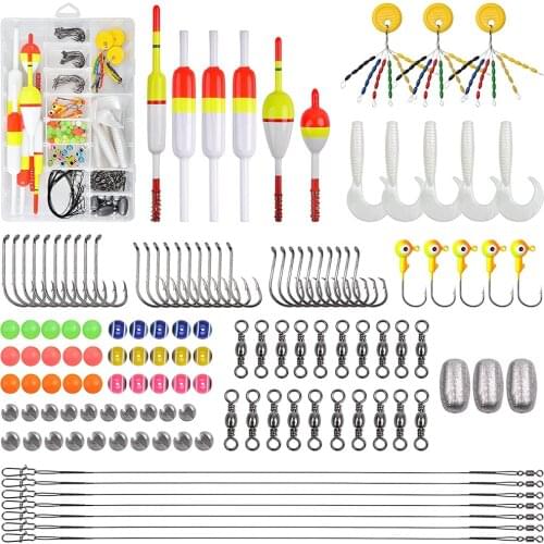 130pcs Fishing lure set Slip fishing Bobbers Wire Leader Octopus hook soft Worm Lures float Stopper Artificial bait kit