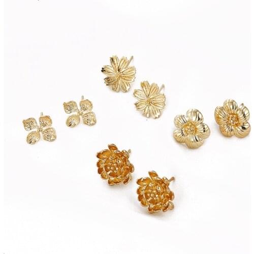 2PCS Daisy Ear Studs with Holes Silver Needle DIY Earrings for Jewelry Findings Making Supplies Gold Plated Brass Accessories