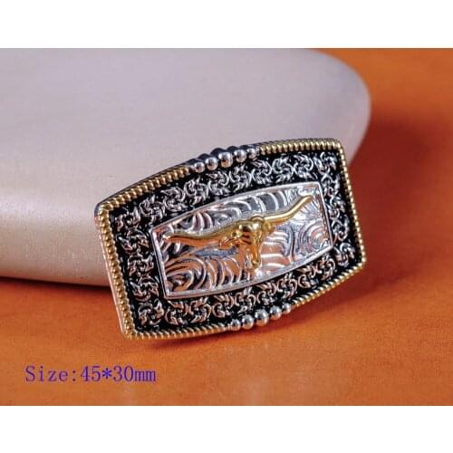 5PC 45*30mm Western Cowboy Long Horn Texas Flower Gold Bull Longhorn Side Horse Saddles Leathercraft Belt Hatband Diy CONCHOS