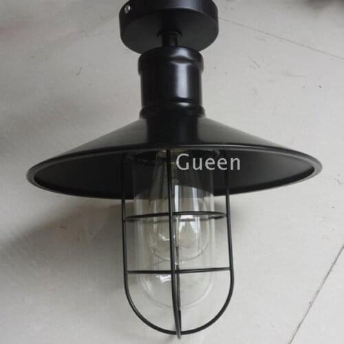 American industrial iron loft ceiling light black warehouse small iron cage bar table glass bird cage ceiling lamp