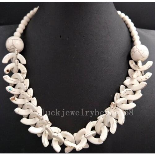 Free Shipping Fashion Jewelry White Howlite Cross Oval Art Beads Necklace 20.5" FG8055