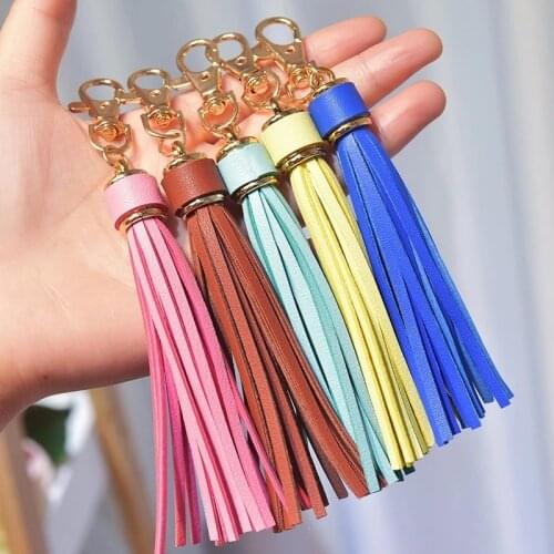 Accessories For Bags Tassel KeyChain Women Cute Tassel Hanging Pendant PU Leather Tassels Car KeyRing Ornaments Jewelry Trinket