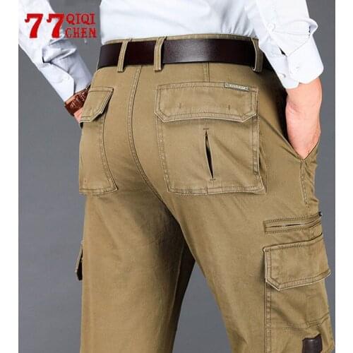 Mens Multi-pocket Pant Man Casual Business Straight Cotton Overalls Long Trousers Spring Autumn Brand Army Baggy Cargo Pants