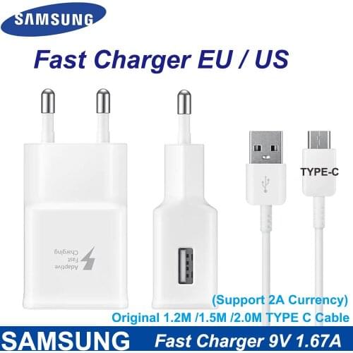 For Samsung S10 S8 S9 Plus Fast Charger Travel Adapter 9V1.67A Fast Charge 100cm Type C Cable For Samsung Note 10 9 8 A50 A70