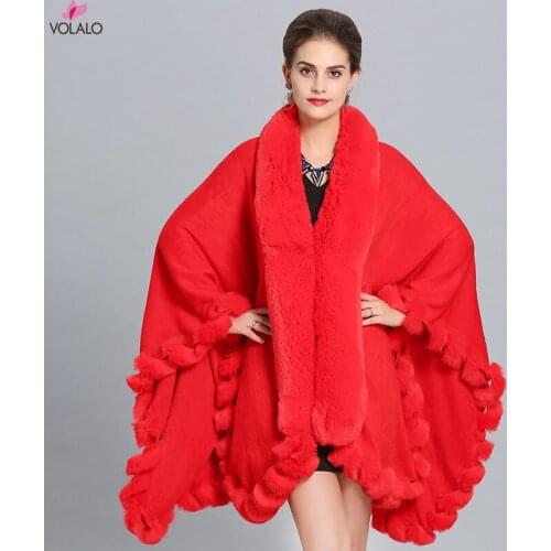 EuropeStyle Fashion Double Fox Fur Coat Cape Hooded Knit Cashmere Cloak Cardigan Outwear Plus Size Women Winter New Shawl 1.1kg