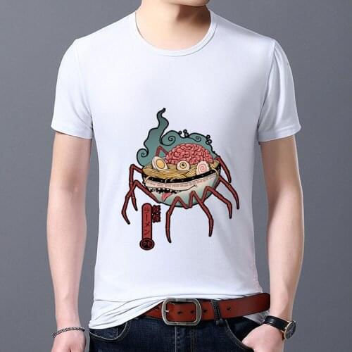 Mens Printing T-shirts Classic White Print O-neck Tops Street Style Cute Funny Monster Pattern Commuter Male Short Sleeve Tee