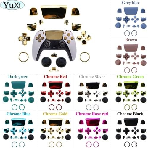 YuXi Chrome Buttons For Playstation 5 Handle Thumb Sticks Joystick Ring L1 R1 L2 R2 D-pad Button For DualSense 5 PS5 Controller
