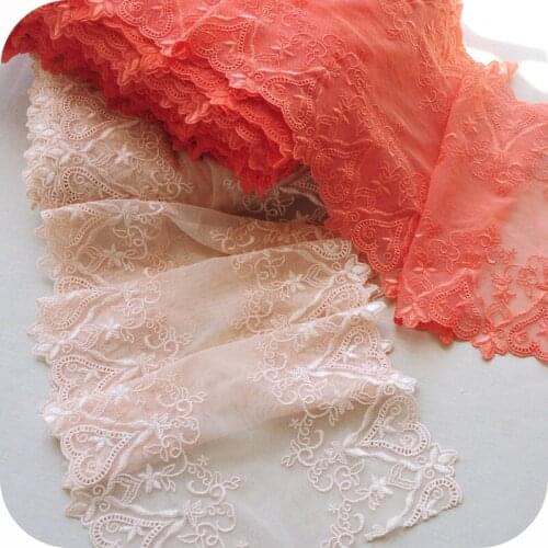 10Meters Exquisite Orange Red Mesh Tulle Embroidery Lace Trim DIY Handmade Accessories Fabric Clothing Curtain 23cm Width
