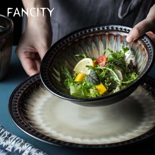 FANCITY European-style creative ceramic tableware steak plate western food plate household dish plate round large plate dessert