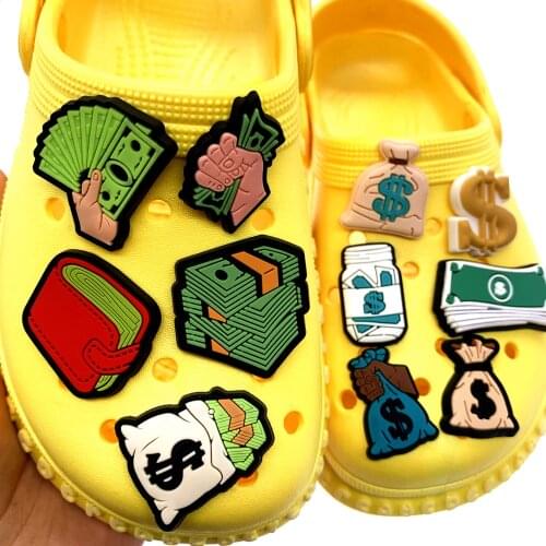 Fashion 1PCS Cash Silicone Shoes Charms For Kids Party Gifts Purse Dollar Hole Slipper Accessories Money Croc Buckle