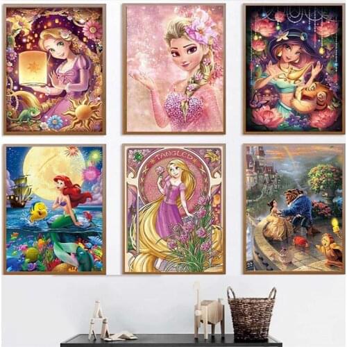 Cartoon round diamond 5D diamond painting Disney Beauty and the Beast mosaic abstract mural picture for kids home decoration