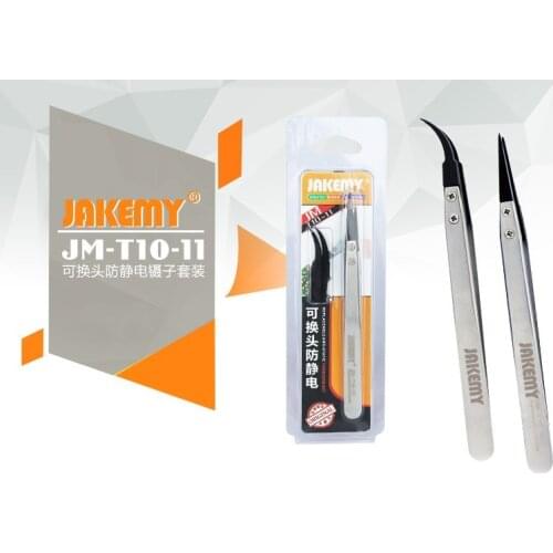 New Precision JAKEMY Stainless SteelAnti-static Tweezers Pointed and Curved Replaceable Tips JM-T10-11 Tweezer kit
