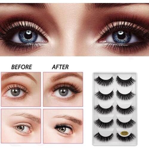 New 5 Pairs of 3d Mink False Eyelashes Handmade False Lined Stage Natural Thick Eyelashes Eyelashes Long False Makeup V9R6