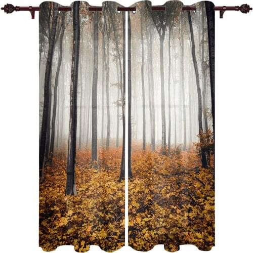 Autumn Maple Leaves Woods Yellow Window Curtains Kitchen Bedroom Drapes Home Decor Luxury Living Room Backdrop Curtain