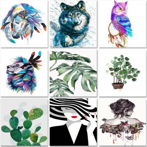 PhotoCustom Oil Painting By Numbers 60x75cm Paint By Numbers On Canvas Animals Watercolor By Numbers Leaf Home Decor