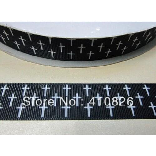 Q&N ribbon wholesale/OEM 7/8inch 22mm cross design printed grosgrain ribbon 50yds/roll free shipping