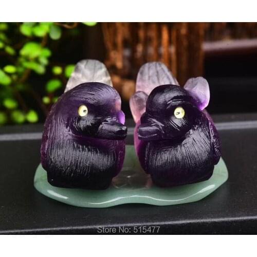 Rainbow Fluorite Mandarin Ducks Sculpture Carved Stone Figurine Crystal Gemstone
